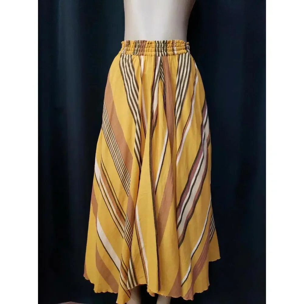 NE QUITTEZ PAS Striped Midi mustard Size S Womens midi Skirt #CB4 - Picture 5 of 12